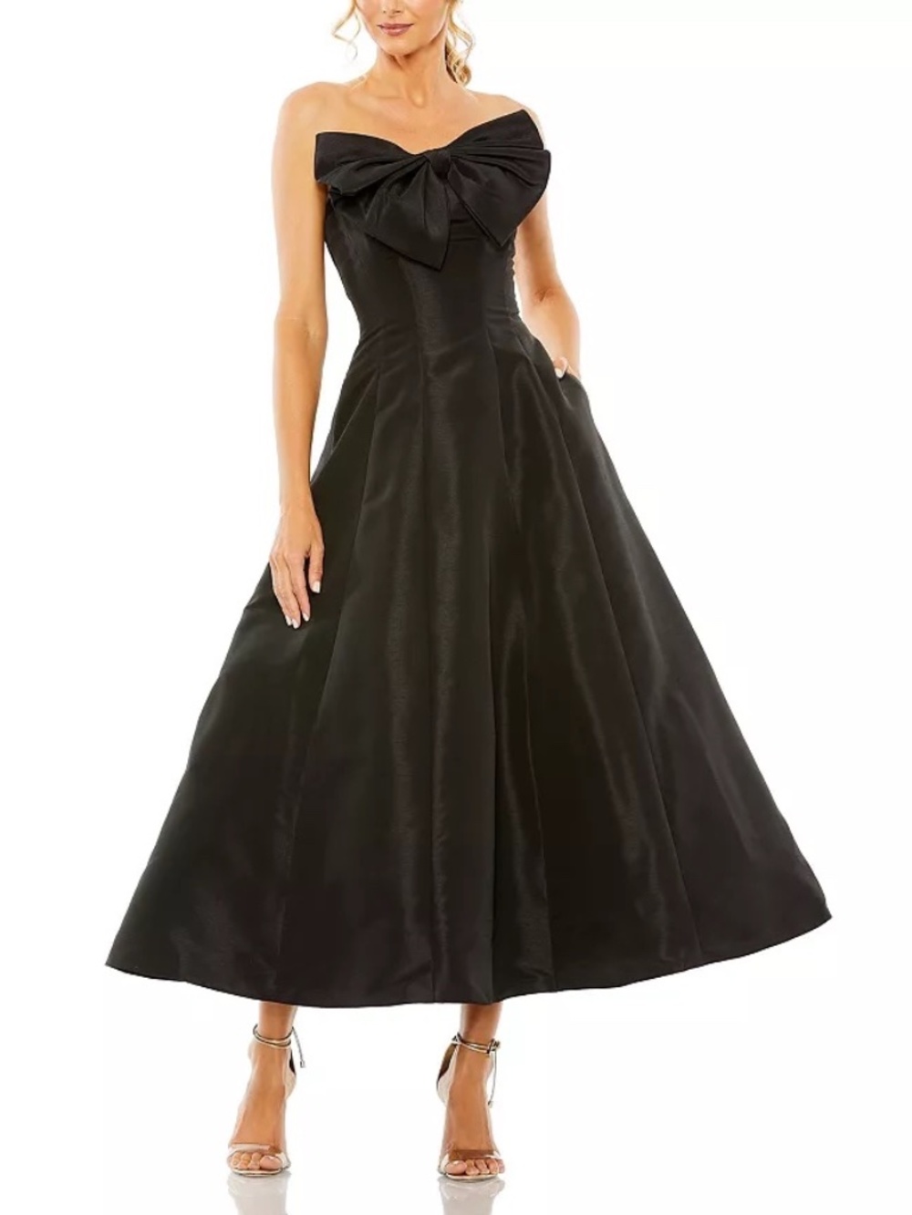 Mac Duggal Strapless A-Line Tea Length Statement Bow Dress